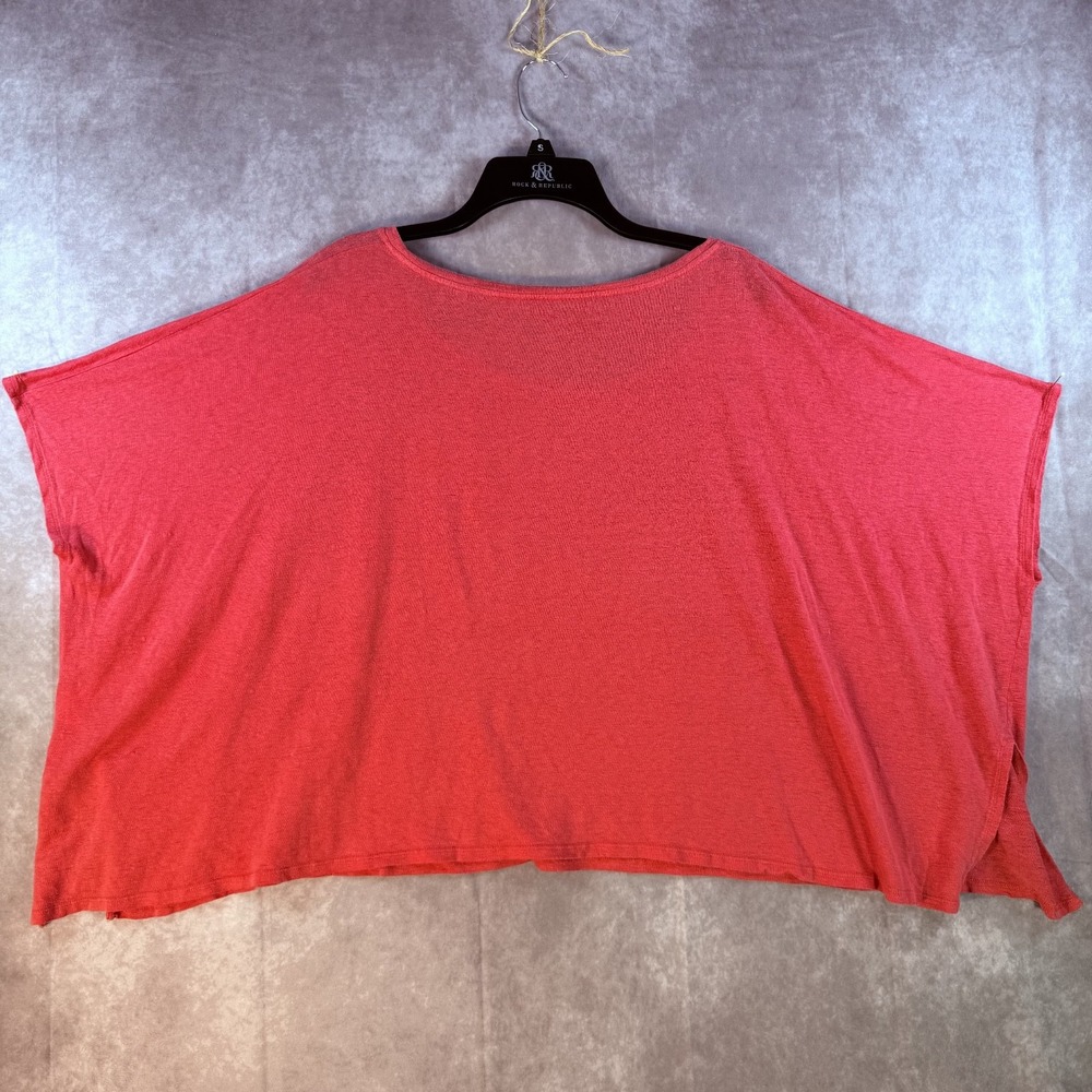 Eileen Fisher Shirt Women Coral Pink 100% Linen Cropped Boxy Short Sleeve Breezy - Picture 2 of 7